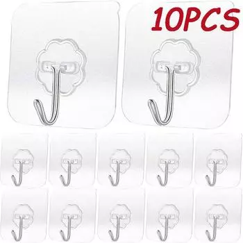 10 шт. Прозрачные самоклеящиеся крючки из нержавеющей стали, многофункциональная вешалка для хранения ключей для кухни, ванной, двери, стены Transparent-10PCS