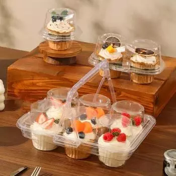 10 шт. прозрачных держателей для кексов с ручкой и крышкой, переносная стойка для транспортировки кексов, многоразовые контейнеры для упаковки тортов, 6-слотовая коробка для мини-десертов 10 pcs