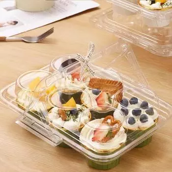 10 шт. прозрачных держателей для кексов с ручкой и крышкой, переносная стойка для транспортировки кексов, многоразовые контейнеры для упаковки тортов, 6-слотовая коробка для мини-десертов 10 pcs
