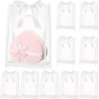 10 шт. прозрачных пластиковых подарочных пакетов с вырубными ручками, многоразовые полипропиленовые пакеты оптом с лентой для подарков на свадебную вечеринку 10 pcs