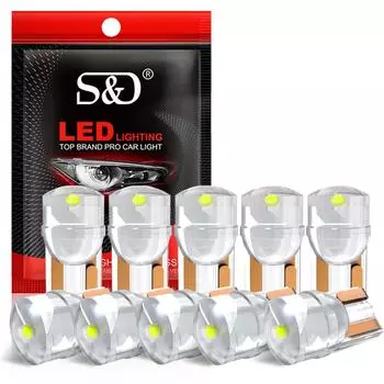 10 шт. прозрачных T10 W5W новых супер ярких светодиодных ламп COB для парковки автомобиля WY5W 168 501 2825 автоматических габаритных огней для чтения в салоне 6000K Белый жёлтый