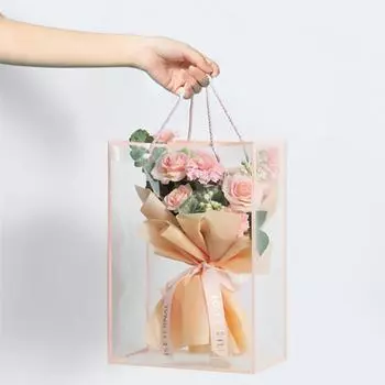 10 шт. Прозрачный пластиковый подарочный пакет для цветов, букета, свадебного фестиваля, сувениров, упаковка, сумка, коробка для конфет 35 см x 15 см x 24,5 см 25x15x35cm
