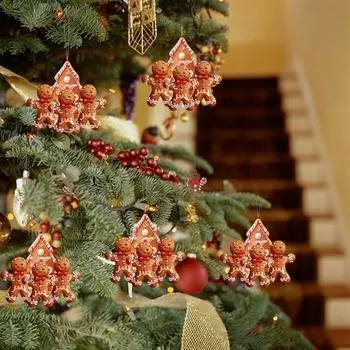 10 шт. Пряничные человечки, украшения, 3 дюйма, акриловые, подвесные украшения, рождественские фигурки, 2D, плоские подвески для рождественской елки, автомобиля A