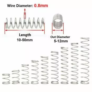 10 шт., пружинная проволока из нержавеющей стали 304, диаметр 0,8 мм, внешний диаметр 5-12 мм, длина 10-50 мм, длина 0.8*8*35mm