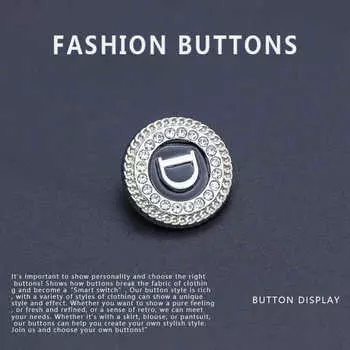 10 шт. Пуговицы для рубашки круглые с буквами, изящные, инкрустированные бриллиантами, высококачественные пуговицы для пальто, свитера, рубашки Дацюань Silver 12 * MM