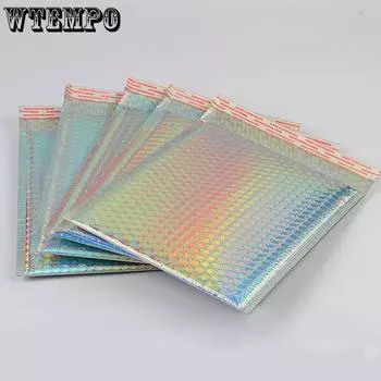 10 шт., пузырчатые пакеты из алюминиевой пленки с радужным лазером, противоударная самоклеящаяся застежка, водонепроницаемая амортизация, пузырьковый конверт с защитой от давления 15*20cm разноцветный