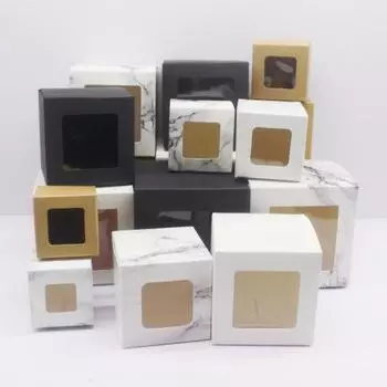 10 шт. размером 5/6/7/8/9 см, чёрный/белый/крафт-бумага/мраморная зернистость подарочная коробка, свадебная конфетная коробка 5x5x5cm мраморный
