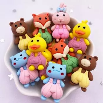 10 шт. разноцветные кавайные смолы, кролик, медведь, утка, лиса, животные, плоская задняя часть, кабошон, камень, анимационные фигурки, домашний декор, сделай сам, бант, аксессуары для скрапбукинга