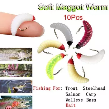 10 шт. разноцветные мягкие извивающиеся черви, личинка форели, мушки для рыбалки на форель/стальнойловый/лосось 10Pcs-White