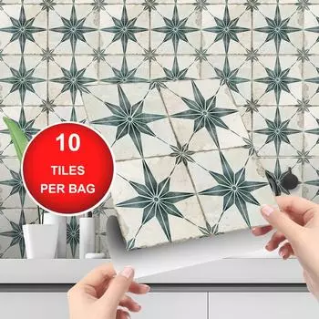 10 шт. ретро геометрическая наклейка на плитку для кухни, фартук, маслостойкая ванная комната, водонепроницаемая, домашний декор, наклейки на стены, пилинг, художественная фреска 20X20cmX10Pcs