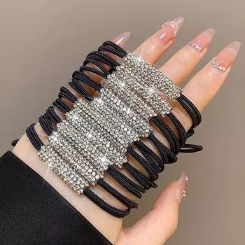10 шт. резинка для волос со стразами, высокоэластичная веревка для волос, женские аксессуары для волос, подходящие для женщин и девочек, резинки для волос с хвостиком One Size