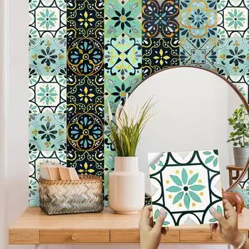 10 шт., роскошные наклейки на зеленую плитку, кухонный шкаф, наклейки на стены, домашний декор, самоклеящиеся хрустальные твердые пленки, художественные обои 10cmX10cmX10pcs