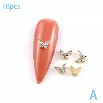 10 шт. роскошных 3D мини 4*6 мм хрустальных бабочек для дизайна ногтей, подвески, ювелирные аксессуары, сплав, стразы, украшения для ногтей, принадлежности A