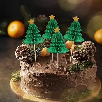 10 шт. Рождественская елка, украшение для кекса, еда, фрукты, палочки, сотовая бумага, соломка, 2024, украшение для рождественского торта, 2025, Новый год