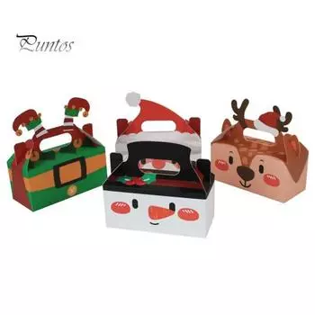 10 шт., Рождественская подарочная коробка, рождественский картонный подарок, коробки для конфет и печенья с ручкой, сумки для вкусностей, товары для праздника и вечеринки