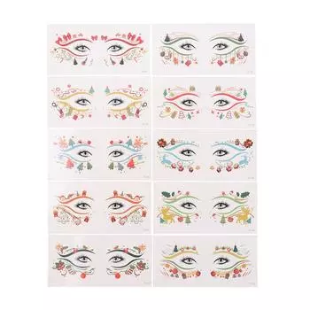 10 шт. Рождественская серия временных татуировок для лица и глаз, мультяшные рождественские элементы, узоры, поддельные татуировки, наклейки для вечеринки C
