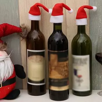 10 шт., рождественская шапка, крышка для бутылки вина, плюшевая посуда, карманный мультяшный декор для стола, аксессуары для домашнего ужина, вечеринки, праздника