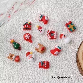 10 шт. Рождественские 3D-подвески для ногтей Санта-Клаус, снеговик, лось, светящийся дизайн, маникюрный декор, рождественские зимние праздники, украшение для ногтей