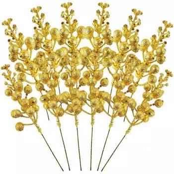 10 шт., рождественские блестящие ягоды, стебли, искусственная рождественская имитация, ягоды Холли, сосновая ветка для украшения елки, праздник, домашний декор 10PCS красный