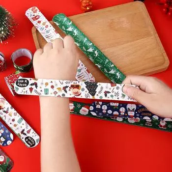 10 шт. Рождественские браслеты с пощечинами, мультяшный милый Санта-Клаус, снеговик, лось, напечатанный браслет, рождественские принадлежности для вечеринок, детские подарки