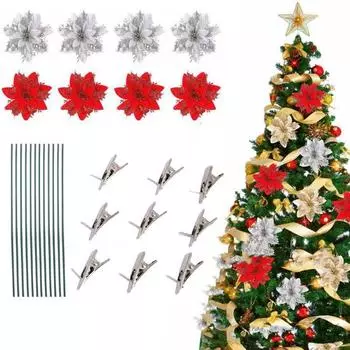 10 шт. Рождественские цветы Весенние зажимы Мини-металлические зажимы Эластичные нержавеющие легкие многоразовые без деформации Рождественская елка Цветочный орнамент Фиксированный серебряный