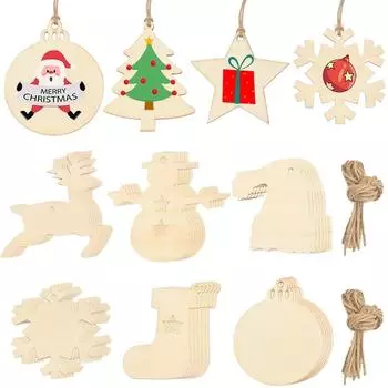 10 шт. Рождественские деревянные круглые безделушки Бирки для рождественской елки Подвесные шары Украшения для детей DIY Украшения для поделок Навидад Новый год 2024 звезда