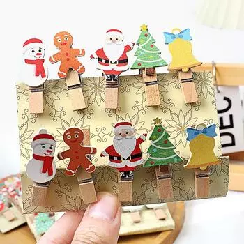 10 шт. рождественские деревянные зажимы для дома, подвесные фото, настенные украшения, сделай сам, поделки ручной работы, 2025, новогодние принадлежности для вечеринок, подарок детям Navidad 1