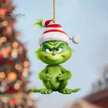 10 шт. Рождественские елочные украшения акриловые милые зеленые эльфы кукольные подвески праздничные подвесные украшения для окна автомобиля стены 10 pcs