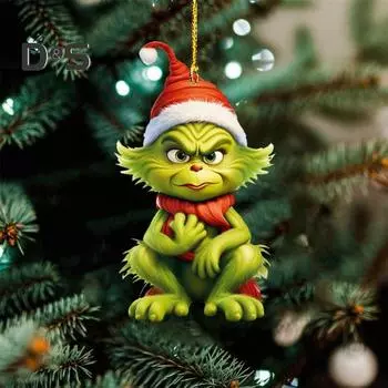 10 шт. Рождественские елочные украшения акриловые милые зеленые эльфы кукольные подвески праздничные подвесные украшения для окна автомобиля стены 10 pcs