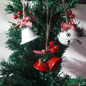 10 шт. Рождественские колокольчики, украшения для рождественской елки, подвесные колокольчики с шишками, бант из ягод падуба, праздничные принадлежности для вечеринок 1 Set