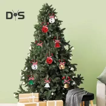 10 шт. Рождественские колокольчики, украшения для рождественской елки, подвесные колокольчики с шишками, бант из ягод падуба, праздничные принадлежности для вечеринок 1 Set