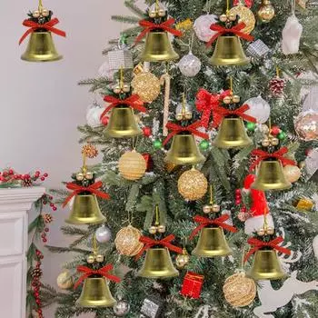 10 шт. Рождественские колокольчики, украшения, мини-металлические колокольчики с бантом из ленты, рождественская елка