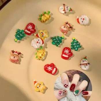 10 шт. рождественские мультяшные елки, колокольчики лося, подвески для дизайна ногтей, Санта-Клаус, 3D кавайные стразы для ногтей для украшения маникюра на Новый год C