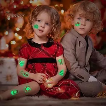 10 шт., рождественские наклейки-тату, водонепроницаемые, светящиеся в темноте мультяшные наклейки для детей, принадлежности для праздничных вечеринок Sets