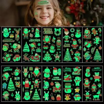 10 шт., рождественские наклейки-тату, водонепроницаемые, светящиеся в темноте мультяшные наклейки для детей, принадлежности для праздничных вечеринок Sets
