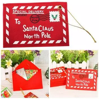 10 шт., Рождественские подвесные украшения в виде конвертов, Санта-Клаус, Северный полюс, многоразовые праздничные украшения, рождественская елка, ткань, красное письмо с пожеланиями, орнамент, кулон красный