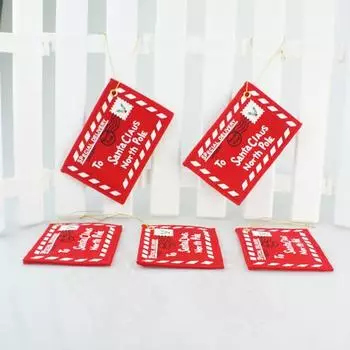 10 шт., Рождественские подвесные украшения в виде конвертов, Санта-Клаус, Северный полюс, многоразовые праздничные украшения, рождественская елка, ткань, красное письмо с пожеланиями, орнамент, кулон красный