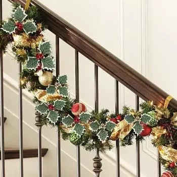 10 шт. Рождественские ягоды падуба с зелеными листьями, венок своими руками, искусственные цветы, красные ягоды, украшение для рождественской елки