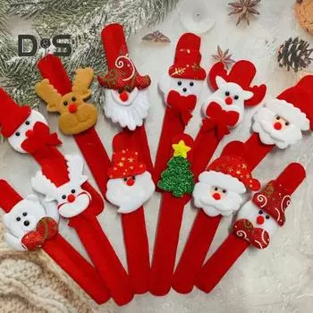 10 шт. Рождественские светодиодные браслеты с застежкой-молнией, фланелевые браслеты, праздничные аксессуары, снеговики, Санта-Клаусы, елка, олени, браслеты с застежкой-молнией, рождественский подарок для детей красный