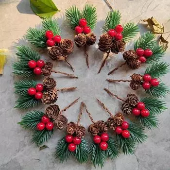 10 шт. Рождественские украшения, искусственные сосновые ветки, искусственные растения, цветы, рождественские кедровые орехи, шишки, украшения 10Pcs