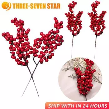 10 шт. Рождественские украшения красные ягоды имитация веток ягод вишневые тычинки для дома рождественский новогодний подарок свадебный цветочный венок