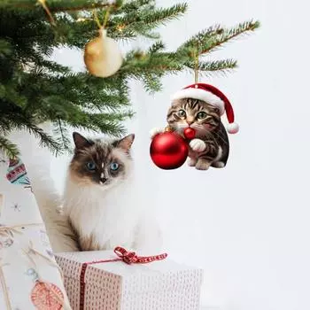 10 шт. Рождественские украшения Мультяшный кот в шапке Санты Акриловые подвески 2D