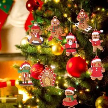 10 шт. Рождественские украшения, пряничные куклы, елочные украшения, пластиковые подвесные фигурки для праздника A