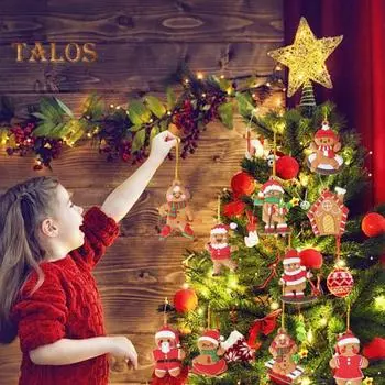 10 шт. Рождественские украшения, пряничные куклы, рождественские елочные украшения, пластиковые подвесные фигурки для праздничного домашнего декора A