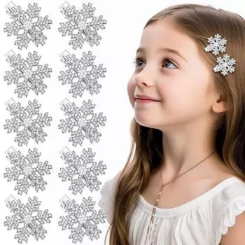10 шт. рождественские заколки для волос в виде снежинок для женщин и девочек, маленькие серебряные жемчужные металлические заколки-аллигаторы Silver 10 pcs