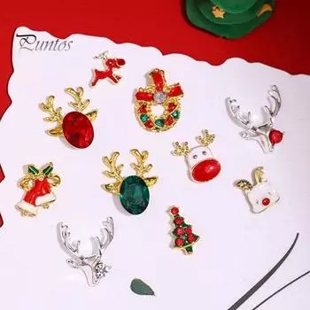 10 шт., Рождественский маникюр со стразами для ногтей, рождественский мультяшный дизайн, колокольчики с лосем, Рождественская елка, сплав, стразы, аксессуары для ногтей I