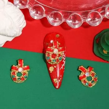 10 шт., Рождественский маникюр со стразами для ногтей, рождественский мультяшный дизайн, колокольчики с лосем, Рождественская елка, сплав, стразы, аксессуары для ногтей F