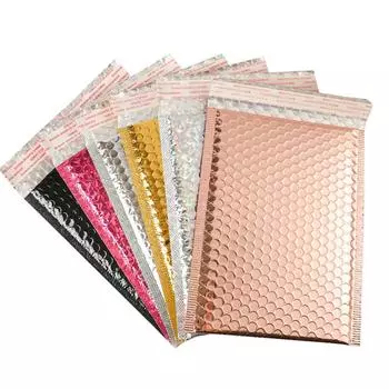 10 шт., розово-золотистый почтовый пакет с пузырьками, алюминиевый пакет, лазерный конверт, самозапечатывающийся почтовый подарочный упаковочный пакет, утолщенный ювелирный пакет 18*23 см