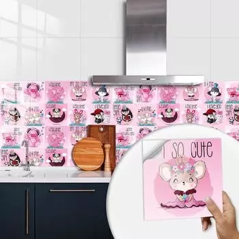 10 шт. розовые милые мультяшные животные, наклейки на плитку для кухни, ванной комнаты, домашний декор, пилинг и палочка, утолщенная кристаллическая жесткая пленка, ПВХ, художественная фреска 10cmX10cmX10pcs