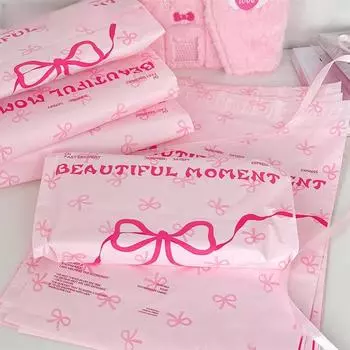10 шт. розовые пластиковые курьерские сумки с бантиком и принтом экспресс-конверта упаковка одежды Конверты для доставки самоклеящаяся почтовая сумка